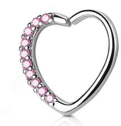  Fülpiercing szív alakú csillogó pink kövekkel jobb (Ear-29-R-P)