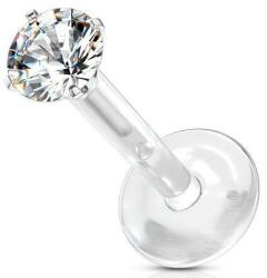 Labret PTFE ezüst szárral, kerek kövel