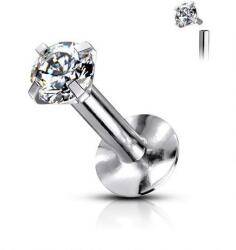  Labret Ezüst színű, Kerek átlátszó kővel