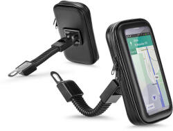  Univerzális kerékpárra/motorkerékpárra szerelhető, por- és cseppálló telefontartó 6.4-8'' méretű készülékekhez - fekete