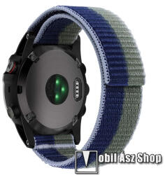  Okosóra szíj - szövet, tépőzáras, 230mm hosszú, 26mm széles QUICKFIT csatlakozó - ZÖLD / KÉK - Garmin Fenix 3 / 3 HR / 5X / 5X Plus / 5X Plus Sapphire / 6X / 6X Sapphire / 6X Pro / 6X Pro Solar / 6X P