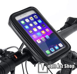  UNIVERZÁLIS biciklis / kerékpáros tartó konzol mobiltelefon készülékekhez - vízálló védő tokos kialakítás, cipzár, 360°-ban forgatható, beépített EVA szivacs, kormányra rögzíthető, 7"-os készülékekhez