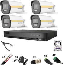 Hikvision Sistem de supraveghere Hikvision 4k cu 4 camere Poc, ColorVu 8 Megapixeli, Lumina Color 40m noaptea, DVR 4 canale 8 Megapixeli, Hard, Accesorii SafetyGuard Surveillance