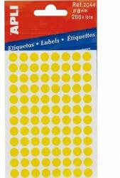 APLI Etikett, 8 mm kör, kézzel írható, színes, APLI, sárga, 288 etikett/csomag (3 lap) (LCA2044)