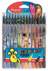 Maped Filctoll és színes ceruza készlet, MAPED "Color`Peps Monster" 12+15 különbözõ szín (27 db)