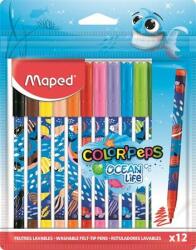 Maped Filctoll készlet, 2 mm, kimosható, MAPED "Color`Peps Ocean Life", 12 különbözõ szín (12 db)