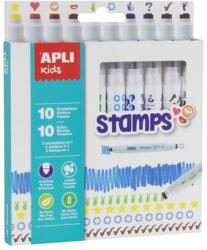 APLI Filctoll készlet, nyomda, APLI Kids "Markers Duo Stamps", 10 különbözõ szín és minta (10 db)