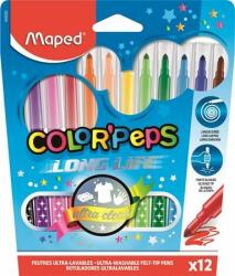Maped Filctoll készlet, 1-3, 6 mm, kimosható, MAPED "Color`Peps Long Life", 12 különbözõ szín (12 db)