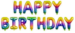 Partydeco Happy Birthday felirat, szivárvány II. 16" fólia betűk, csak csak levegővel tölthető (LUFI635705)