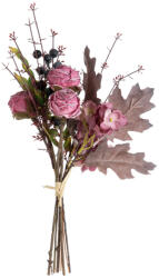  Bogyós, rózsás, rose red művirág csokor, 39cm magas, 20cm széles (AF017-01)