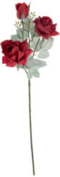  Selyemvirág rózsa ág 3 fejjel, 64.5cm magas - Piros (AF023-01)