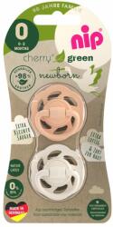 NIP Set 2 suzete cherry green newborn girl cu tetina din latex natural, forma rotunda, cu inel, recomandate pentru nou-nascuti 0-2 luni, nip 38747