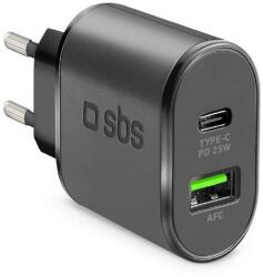 SBS Utazó adapter USB AFC/USB-C, PD 25W, fekete (TETRPD25W)