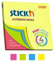 STICK N Öntapadó jegyzettömb, 76x76 mm, 100 lap, STICK N, neon színek (100 lap) (SN21822)