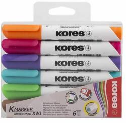 Kores Tábla- és flipchart marker készlet, 1-3 mm, kúpos, KORES "K-Marker", 6 különbözõ szín (6 db)