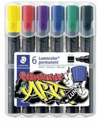 STAEDTLER Alkoholos marker készlet, 2-5 mm, vágott, STAEDTLER "Lumocolor® 350", 6 különbözõ szín (6 db)