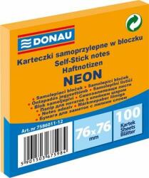 DONAU Öntapadó jegyzettömb, 76x76 mm, 100 lap, DONAU, neon narancssárga (100 lap) (D758612)