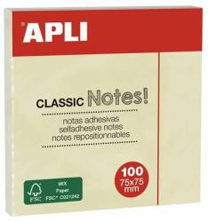 APLI Öntapadó jegyzettömb, 75x75 mm, 100 lap, APLI "Classic", sárga (100 lap) (LNP10975)