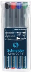 Schneider Alkoholos marker készlet, OHP, 0, 7 mm, SCHNEIDER "Maxx 222 F", 4 különbözõ szín (4 db) (TSC222V4)