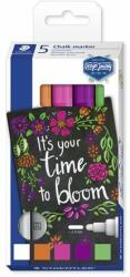 STAEDTLER Krétamarker készlet, 2, 4 mm, kúpos, STAEDTLER "Lumocolor® chalk marker 344", 5 különbözõ szín (5 db) (TS344C5)