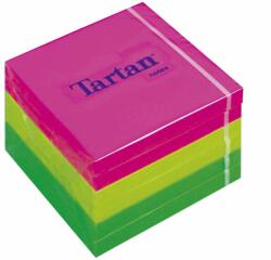 Tartan Öntapadó jegyzettömb, 76x76 mm, 100 lap, 6 tömb/cs, TARTAN, vegyes neon színek (600 lap)