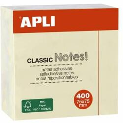 APLI Öntapadó jegyzettömb, 75x75 mm, 400 lap, APLI "Classic", sárga (400 lap) (LNP11597)