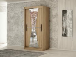  Veneti MILANA tolóajtós szekrény tükörrel 100 cm széles - sonoma tölgy