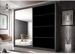 Veneti Markéta 31 gardróbszekrény 233 cm, grafit korpusz, fekete félfényes + tükör