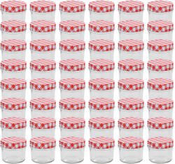 vidaXL Borcane de sticlă pentru gem capace alb și roșu, 48 buc, 110 ml (50790)