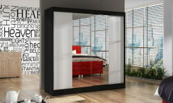  Veneti BULAN II tágas gardróbszekrény tükörrel, fekete, fehér ajtók