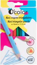 OColor Set 12 creioane colorate triunghiulare maxi mina 4 mm
