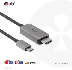 Club 3D CLUB3D кабел, USB Gen2 C към HDMI, 4K120Hz, 8K60Hz, HDR10, DSC1.2, M/M, 3m (CAC-1587)