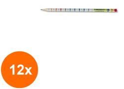 KOH-I-NOOR Set 12 x Creion Grafit HB cu Guma, Tabla Inmultirii (HOK-12xKH-K1231T)