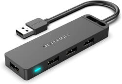 Vention USB-A 2.0 (táppal, 4-Portos, fekete), 1m, Hub