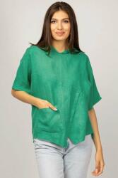 SHOPIKA Bluza verde smarald asimetrica din in, cu gluga Verde Talie unica