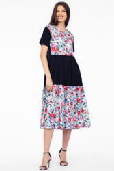Pierino Rochie neagra cu platca si doua volane, imprimeu trandafiri, din bumbac S/M