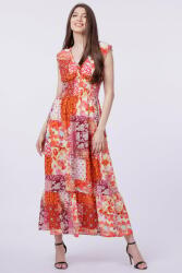 SHOPIKA Rochie cu talia evidentiata si bust petrecut, imprimeu floral portocaliu S/M