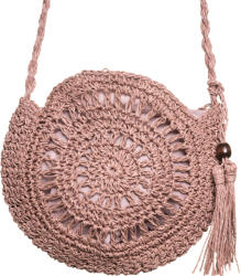 SHOPIKA Geanta mica impletita crossbody, circulara cu ciucure decorativ, roz prafuit Roz