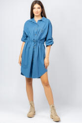 SHOPIKA Rochie midi tip camasa, din poplin de bumbac, cu siret in talie, albastra Talie unica