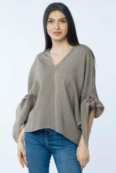 SHOPIKA Bluza de vara cu funde, din in, oversize, bej inchis Talie unica