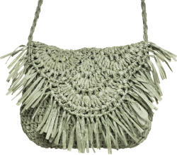 SHOPIKA Geanta crossbody mica impletita cu franjuri decorativi pe capac, verde prafuit