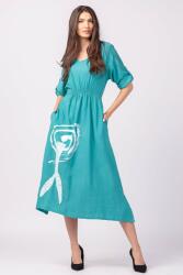 Rosa 99 Rochie din vascoza turcoaz, cu elastic sub bust si imprimeu Talie unica
