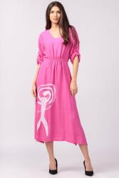 Rosa 99 Rochie din vascoza fucsia, cu elastic sub bust si imprimeu Talie unica