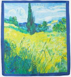 Shopika Esarfa patrata cu o singura fata imprimata cu model inspirat dupa Camp de grau si chiparosi de Van Gogh Marime unica