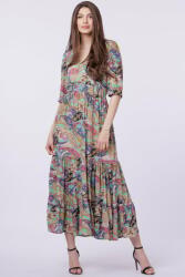 Flex Moda Rochie lunga din matase indiana, cu bust petrecut, imprimeu paisley si elemente aurii Talie unica