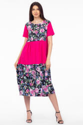 Pierino Rochie fucsia cu platca si doua volane, imprimeu trandafiri, din bumbac S/M