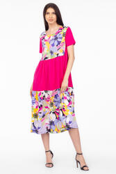 Pierino Rochie fucsia cu platca si doua volane, imprimeu flori mari, din bumbac S/M