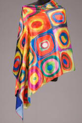 Shopika Esarfa dreptunghiulara cu doua fete, din matase, cu model inspirat dupa pictura lui Kandinski