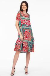 Pierino Rochie A line midi, din vascoza cu imprimeu aztec si doua volane poale S/M