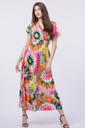 SHOPIKA Rochie cu talia evidentiata si bust petrecut, imprimeu floral predominant verde-portocaliu M/L